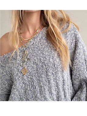 Free People Cozy Off-Shoulder Sweater in Heather Gray